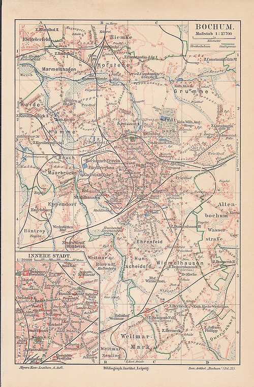 Der gut erhaltene lithographische Stadtplan im Maßstab 1  37.700 