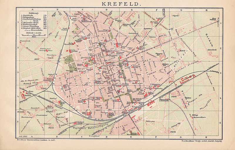 Krefeld cracau BOCKUM dießem city map of 1902 | eBay