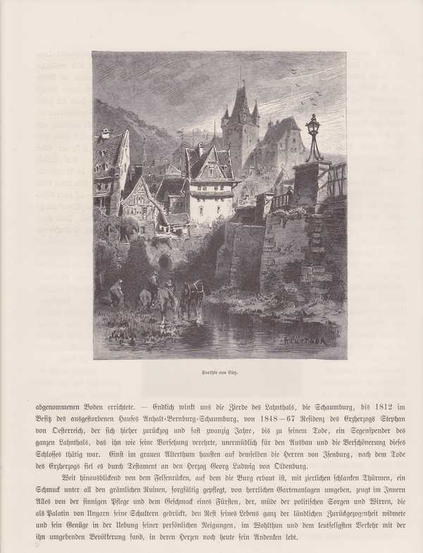 Ansicht Diez Lahn Schloss Schaumburg HOLZSTICHE um 1880  