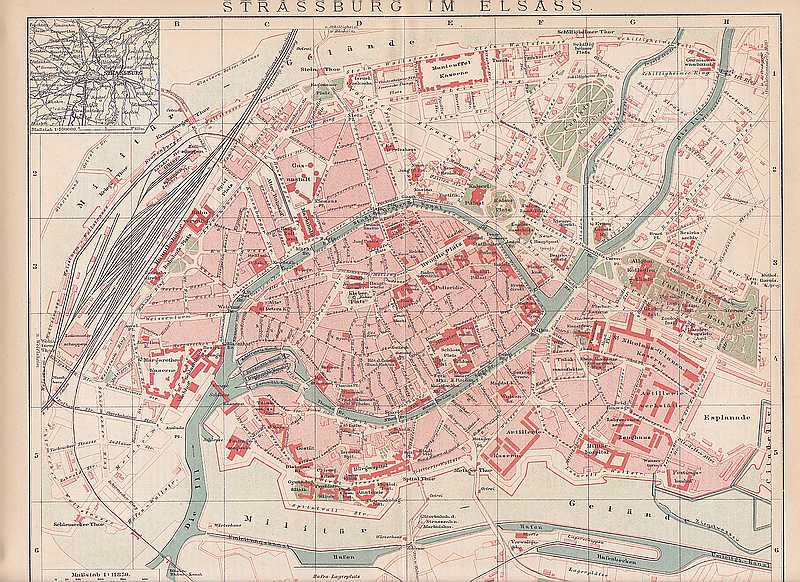 Strassburg Strasbourg Centre STADTPLAN um 1896 Esplanade Petite France 